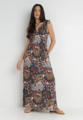 Ciemnozielona Sukienka Zarena. Zielone sukienki damskie Born2be, na imprezę, l, bez wzorów, boho, bez kołnierzyka, bez ramiączek, maxi, kopertowe. Za 59.99 zł.