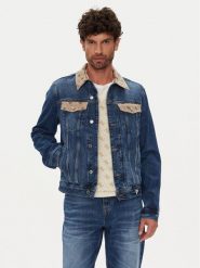 Guess Kurtka jeansowa M5YXN1 D5KT3 Granatowy Regular Fit. Niebieskie kurtki męskie Guess, m, z aplikacjami, z bawełny, bez kaptura. Za 439.99 zł.