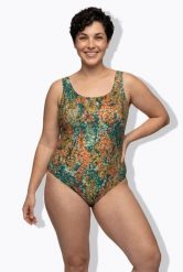 Damskie Strój kąpielowy motywy kwiatowe bez miękkich miseczek okrągły dekolt. Niebieskie stroje kąpielowe damskie Ulla Popken, plus size, bez wzorów, z elastanu. Za 159.99 zł.