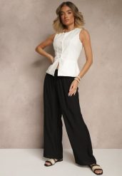 Czarne Spodnie z Wiskozy High Waist o Szerokim Kroju Divlise. Czarne spodnie materiałowe damskie Renee, bez wzorów, z jeansu, eleganckie, z podwyższonym stanem. Za 39.99 zł.