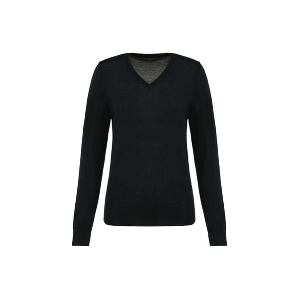 Damski sweter z merynosów z dekoltem v-neck Kariban Premium. Czarne swetry nierozpinane damskie KARIBAN, na zimę, bez wzorów, z wełny, eleganckie, bez kołnierzyka, bez ramiączek. Za 297.00 zł.