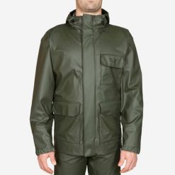 Kurtka przeciwdeszczowa outdoor SOLOGNAC 300. Brązowe kurtki męskie SOLOGNAC, l, bez wzorów, z materiału, sportowe, bez kaptura. Za 179.99 zł.