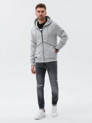 Bluza męska rozpinana z kapturem - szary melanż V5. Szare bluzy męskie Ombre Clothing, m, bez wzorów, z bawełny, z kapturem. W wyprzedaży za 89.99 zł.