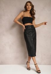 Czarna Spódnica z Ekoskóry High Waist z Rozcięciem i Napami z Przodu Asttia. Czarne spódnice damskie Renee, na co dzień, na zimę, s, bez wzorów, z bawełny, z podwyższonym stanem, midi, dopasowane. Za 49.99 zł.