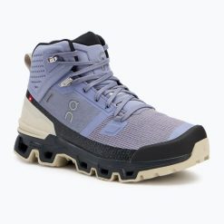 Buty turystyczne damskie On Cloudrock Waterproof. Fioletowe obuwie trekkingowe damskie On, przed kolano, bez zapięcia. Za 974.30 zł.