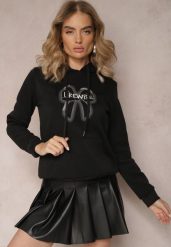 Czarna Bluza Wykończona Polarem z Nadrukiem i Kapturem Nimba. Czarne bluzy damskie Renee, l, bez wzorów, z bawełny, casualowe, bez ramiączek. Za 79.99 zł.