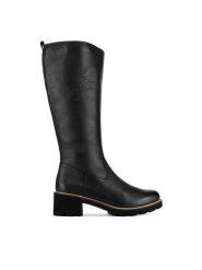 Remonte Kozaki D0A79-00 Czarny. Czarne kozaki damskie Remonte, bez wzorów, ze skóry, bez obcasa, na słupku, bez zapięcia. Za 447.00 zł.