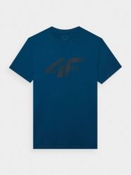 4F T-shirt regular z nadrukiem męski - turkusowy L. Niebieskie t-shirty męskie 4F, l, bez wzorów, z bawełny, bez kołnierzyka, bez ramiączek. Za 59.99 zł.