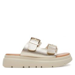 Klapki Clara Barson. Żółte klapki damskie Clara Barson, bez wzorów, bez obcasa, bez zapięcia. Za 119.99 zł.