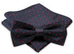 Ciemnogranatowa Mucha - ALTIES - Taka Sama Poszetka, w Czerwono-Granatowe Groszki. Czerwone krawaty i muchy Alties, bez wzorów, eleganckie. Za 54.00 zł.