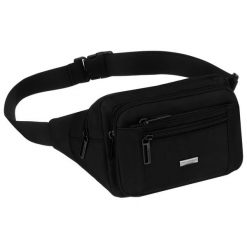 Saszetka męska w czarnym kolorze zamykana suwakiem, jednokomorowa - Peterson. Czarne saszetki i nerki męskie Peterson, bez wzorów. Za 69.99 zł.