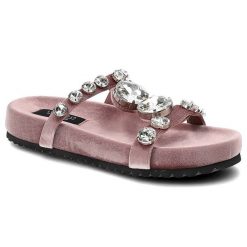 Klapki damskie Scaviola, zamszowa cholewka szerokie paski zdobione biżuteryjnymi kryształami komfortowa płaska podeszwa, dark pink, S-37. Czerwone klapki damskie Sca'viola, na lato, z aplikacjami, z zamszu, bez obcasa, na płaskiej podeszwie, bez zapięcia. Za 329.00 zł.