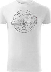 Topslang Koszulka z samochodem VW Golf męska biała SLIM XXL. Białe swetry męskie Topslang, m, bez wzorów, bez kołnierzyka, bez ramiączek. Za 99.90 zł.
