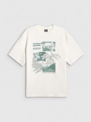 4F T-shirt loose z nadrukiem damski - biały L. Białe t-shirty damskie 4F, l, bez wzorów, z dzianiny, klasyczne, bez kołnierzyka, bez ramiączek. Za 79.99 zł.