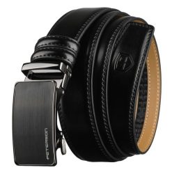 Pasek męski z automatyczną klamrą wykonany ze skóry naturalnej w czarnym kolorze PetersonPTN A019-AS. Czarne paski męskie Peterson, ze skóry, eleganckie. Za 69.99 zł.