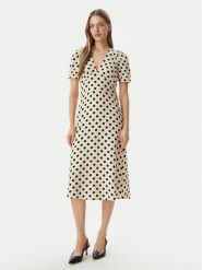 Morgan Sukienka codzienna 261-ROVITA Beżowy Regular Fit. Brązowe sukienki damskie Morgan, na co dzień, bez wzorów, z syntetyku, bez kołnierzyka, bez ramiączek, proste. Za 449.99 zł.