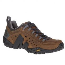 Buty trekkingowe męskie Merrell Intercept. Brązowe trekkingi męskie Merrell, z materiału, bez zapięcia. Za 629.99 zł.