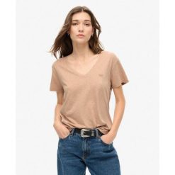 Koszulka z haftem V w slubie. Szare bluzki damskie Superdry, bez wzorów, z bawełny, bez kołnierzyka, bez ramiączek. W wyprzedaży za 108.45 zł.