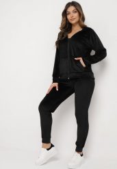 Czarny 2-Częściowy Welurowy Komplet Dresowy ze Spodniami i Bluzą z Kapturem Bondia. Czarne bluzy damskie Born2be, xl, bez wzorów, z dresówki, bez ramiączek, z kapturem. Za 74.99 zł.