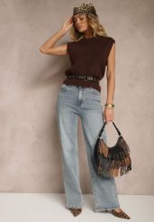 Jasnoniebieskie Jeansy High Waist o Szerokim Kroju Peiva. Niebieskie jeansy damskie Renee, z aplikacjami, z bawełny, eleganckie, z podwyższonym stanem. Za 119.99 zł.
