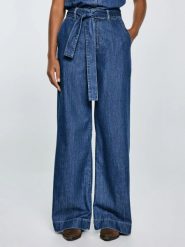 Jeansy damskie wide z paskiem granatowe Julii 398. Niebieskie jeansy damskie BIG STAR, bez wzorów, z denimu, eleganckie, z podwyższonym stanem. Za 299.99 zł.