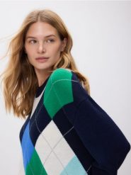 Sweter z wełną - granatowy. Niebieskie swetry nierozpinane damskie Reserved, l, bez wzorów, z dzianiny, bez kołnierzyka, bez ramiączek. Za 159.99 zł.