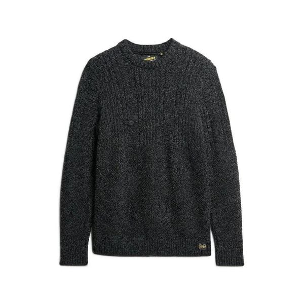 Sweter warkoczowy Superdry Jacob. Niebieskie swetry męskie Superdry, na zimę, l, bez wzorów, ze splotem, eleganckie, bez kołnierzyka, bez ramiączek. Za 387.20 zł.