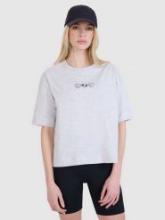 4F T-shirt oversize z nadrukiem damski - szary XL. Szare t-shirty damskie 4F, xl, bez wzorów, z bawełny, klasyczne, bez kołnierzyka, bez ramiączek. W wyprzedaży za 39.99 zł.