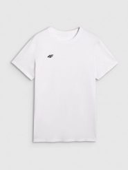 4F T-shirt regular gładki męski - biały M. Białe t-shirty męskie 4F, m, bez wzorów, z bawełny, bez kołnierzyka, bez ramiączek. Za 49.99 zł.