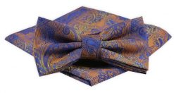 Mucha Męska z Poszetką Alties - Żółte Złotno, Niebieski, Wzór Orientalny. Niebieskie krawaty i muchy Alties, bez wzorów, eleganckie. Za 54.00 zł.