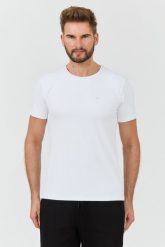 GUESS Biały t-shirt New Tech Str T. Białe t-shirty męskie Guess, l, z aplikacjami, bez kołnierzyka, bez ramiączek. W wyprzedaży za 182.99 zł.