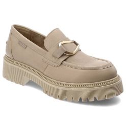 Beżowe Półbuty Nessi Eleganckie Buty Damskie. Brązowe półbuty damskie Nessi, bez wzorów, z jeansu, eleganckie, bez obcasa, bez zapięcia. Za 399.99 zł.