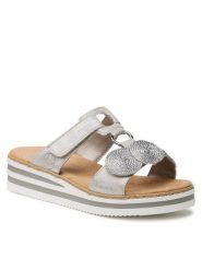 Rieker Klapki V02K3-40 Srebrny. Szare klapki damskie Rieker, bez wzorów, z syntetyku, bez obcasa, bez zapięcia. Za 309.99 zł.