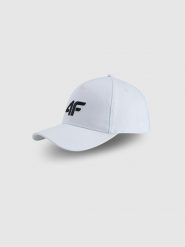 Czapka z daszkiem strapback damska 4F 4FWSS26ACABF549. Białe czapki damskie 4F, na lato, bez wzorów, z bawełny, sportowe. Za 45.99 zł.