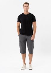 Szorty bojówki z paskiem P-ERGS. Szare szorty męskie Volcano, bez wzorów, z bawełny. Za 169.99 zł.