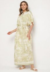 Zielona Sukienka Typu Oversize z Wiskozą w Abstrakcyjny Wzór Lunalessa. Zielone sukienki damskie Born2be, na co dzień, bez wzorów, z wiskozy, eleganckie, bez kołnierzyka, bez ramiączek, maxi, oversize. Za 79.99 zł.
