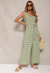 Zielony Taliowany Kombinezon z Wiskozy na Ramiączkach Wiązany w Talii Seadia. Zielone sukienki damskie Renee, na co dzień, l, bez wzorów, z materiału, eleganckie, bez kołnierzyka, bez ramiączek. Za 69.99 zł.