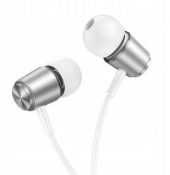 HOCO słuchawki przewodowe Jack 3,5 mm z mikrofonem M108 srebrne. Szare słuchawki dokanałowe Hoco. Za 11.54 zł.