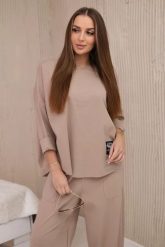 Komplet new punto bluza + spodnie camelowy. Bluzy damskie KESI, l, bez wzorów, z bawełny, biznesowe, bez ramiączek, bez kaptura. Za 347.13 zł.