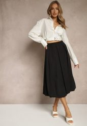 Czarna Rozkloszowana Spódnica z Wiskozą Zdobiona Zakładkami Volnira. Czarne spódnice damskie Renee, na co dzień, l, z aplikacjami, z wiskozy, eleganckie, midi, oversize. Za 109.99 zł.