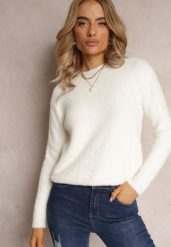 Biały Sweter Wełniany Elisabema. Białe swetry nierozpinane damskie Renee, l, bez wzorów, z tkaniny, casualowe, bez kołnierzyka, bez ramiączek. Za 59.99 zł.