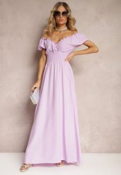 Fioletowa Sukienka z Wiskozy z Gumką w Talii i Kopertowym Dekoltem Rhoneri. Fioletowe sukienki damskie Renee, na imprezę, m, bez wzorów, z wiskozy, eleganckie, bez kołnierzyka, bez ramiączek, maxi, kopertowe. Za 69.99 zł.