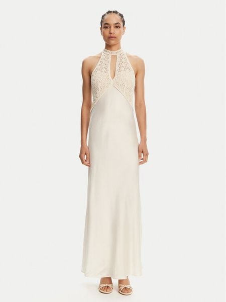 TWINSET Sukienka wieczorowa 251TT2080 Écru Slim Fit. Sukienki damskie Twinset, bez wzorów, z wiskozy, wizytowe, bez kołnierzyka, bez ramiączek. Za 1,019.00 zł.