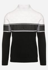 Biało-Czarny Klasyczny Golf z Paskami Nirianae. Białe swetry męskie Born2be, l, bez wzorów, biznesowe, bez kołnierzyka, bez ramiączek. Za 59.99 zł.