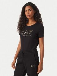 EA7 Emporio Armani T-Shirt 7W001443 AF10373 MC004 Czarny Slim Fit. Czarne t-shirty damskie EA7 Emporio Armani, xxl, bez wzorów, z bawełny, bez kołnierzyka, bez ramiączek. Za 284.99 zł.