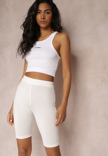 Białe Dopasowane Szorty Biker z Gumką w Talii Netisa. Białe szorty damskie Renee, z aplikacjami, eleganckie. Za 14.99 zł.