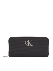 Calvin Klein Jeans Portfel Minimal Monogram Zip Around T K60K611269 Czarny. Czarne portfele damskie Calvin Klein Jeans, z jeansu. Za 269.99 zł.