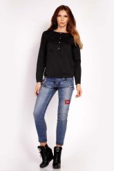 Czarna Bluzka Koszulowa z Krótkim Zapięciem. Czarne bluzki damskie Lou-Lou, l, bez wzorów, z bawełny, bez kołnierzyka, bez ramiączek. Za 139.00 zł.