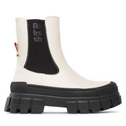 Botki Refresh. Białe botki damskie Refresh, bez wzorów, bez obcasa, na płaskiej podeszwie, bez zapięcia. Za 239.99 zł.