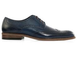 Granatowe męskie buty wizytowe - brogsy T147. Buty wizytowe męskie Modini Moda Męska, bez wzorów, ze skóry, bez obcasa, bez zapięcia. W wyprzedaży za 333.00 zł.